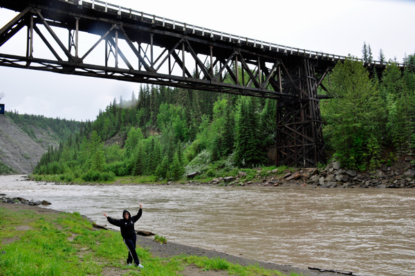 Karen Duquette under the Kiskatinaw Bridge